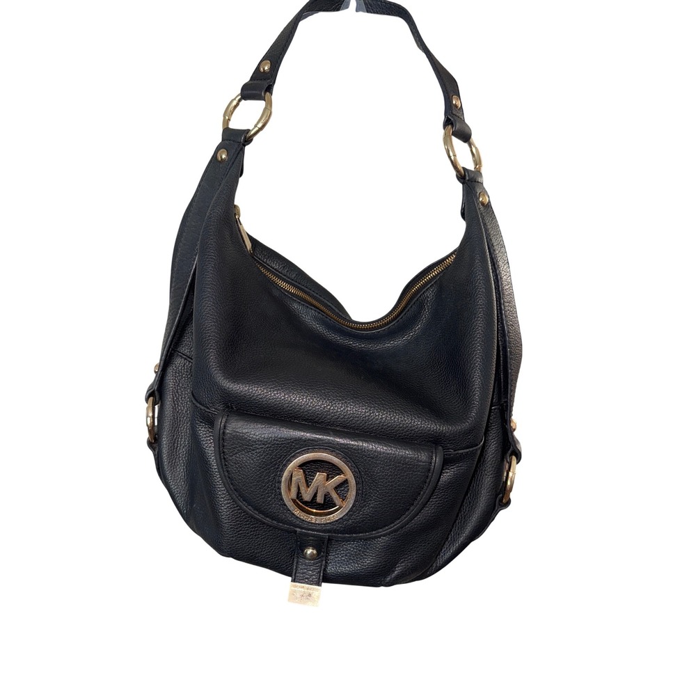 Michael Kors MK Pebbled Leather Large Black‎ Satchel Shoulder Bag Purse